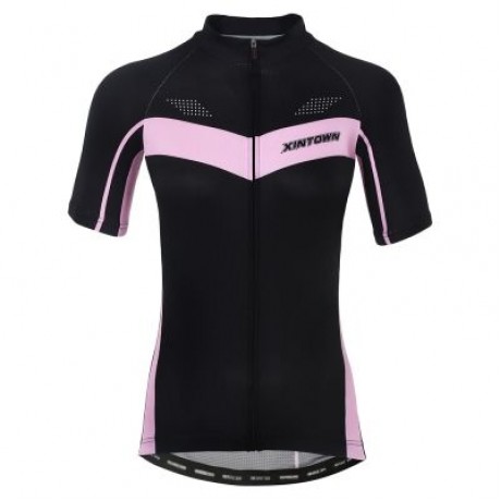 XINTOWN1 Short Sleeve Quick-dry Zipper Color Printed Cycling Jersey for Women (BLACK)