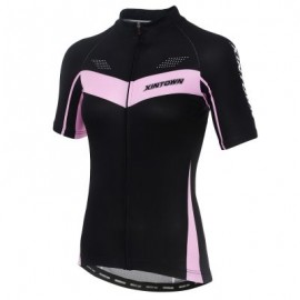 XINTOWN1 Short Sleeve Quick-dry Zipper Color Printed Cycling Jersey for Women (BLACK)