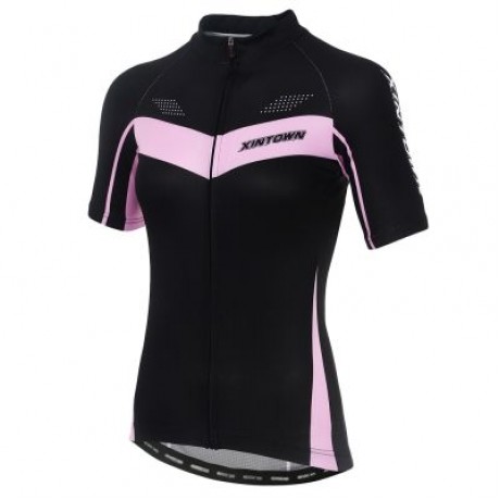 XINTOWN1 Short Sleeve Quick-dry Zipper Color Printed Cycling Jersey for Women (BLACK)