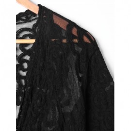 Sheer Lace Embroidered Kimono Cover Up (BLACK)