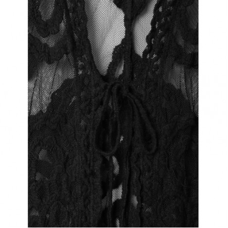 Sheer Lace Embroidered Kimono Cover Up (BLACK)