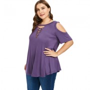 Plus Size Criss Cross Cold Shoulder Top (PURPLE)
