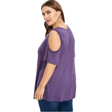 Plus Size Criss Cross Cold Shoulder Top (PURPLE)