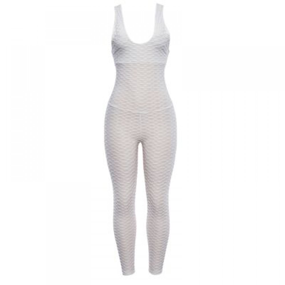 Scoop Neck Sleeveless Backless Bodycon Jumpsuit Women Yoga Clothes  (MILK WHITE)