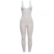 Scoop Neck Sleeveless Backless Bodycon Jumpsuit Women Yoga Clothes  (MILK WHITE)