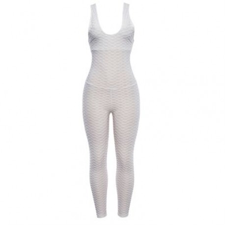 Scoop Neck Sleeveless Backless Bodycon Jumpsuit Women Yoga Clothes  (MILK WHITE)