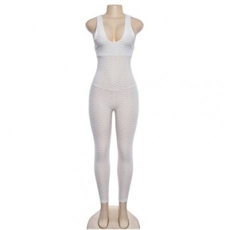 Scoop Neck Sleeveless Backless Bodycon Jumpsuit Women Yoga Clothes  (MILK WHITE)