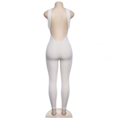 Scoop Neck Sleeveless Backless Bodycon Jumpsuit Women Yoga Clothes  (MILK WHITE)