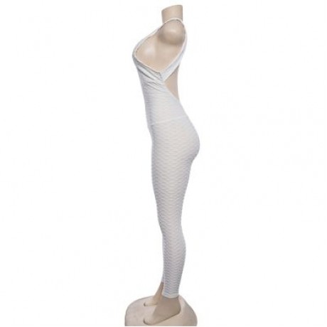 Scoop Neck Sleeveless Backless Bodycon Jumpsuit Women Yoga Clothes  (MILK WHITE)