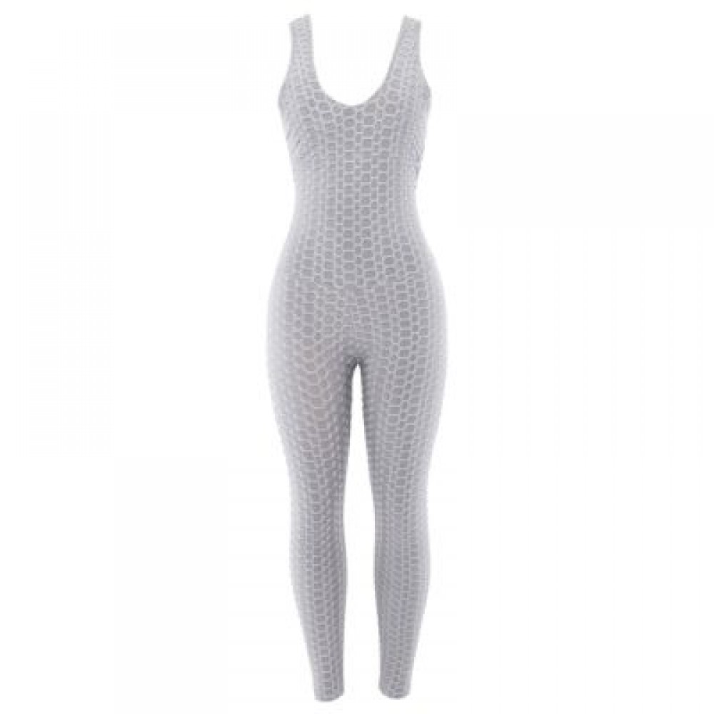 Scoop Neck Sleeveless Backless Bodycon Jumpsuit Women Yoga Clothes  (PLATINUM)