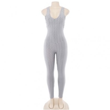 Scoop Neck Sleeveless Backless Bodycon Jumpsuit Women Yoga Clothes  (PLATINUM)