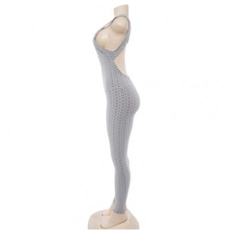 Scoop Neck Sleeveless Backless Bodycon Jumpsuit Women Yoga Clothes  (PLATINUM)