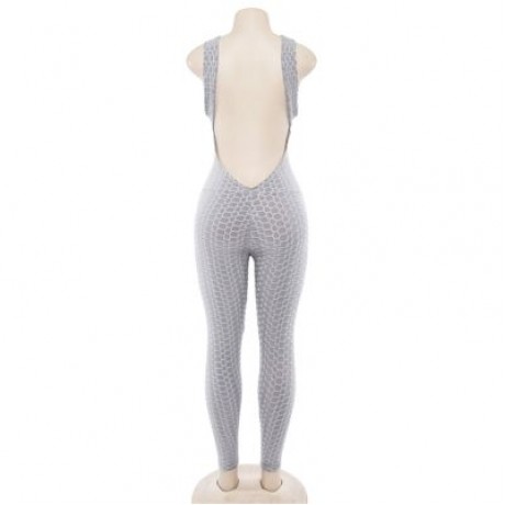 Scoop Neck Sleeveless Backless Bodycon Jumpsuit Women Yoga Clothes  (PLATINUM)