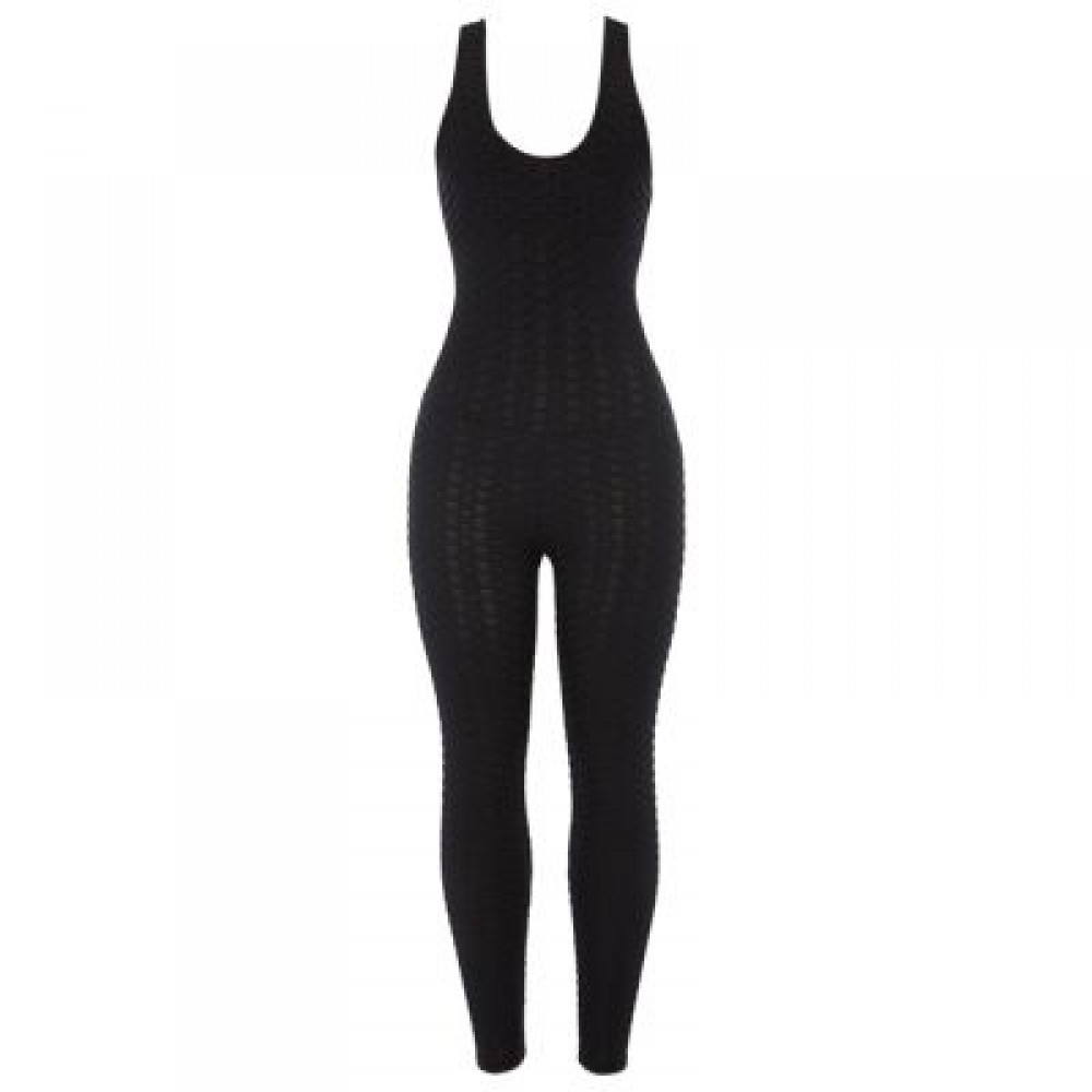 Scoop Neck Sleeveless Backless Bodycon Jumpsuit Women Yoga Clothes  (BLACK)