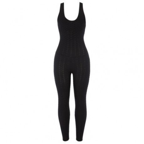 Scoop Neck Sleeveless Backless Bodycon Jumpsuit Women Yoga Clothes  (BLACK)