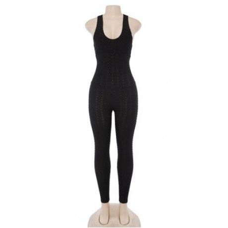Scoop Neck Sleeveless Backless Bodycon Jumpsuit Women Yoga Clothes  (BLACK)