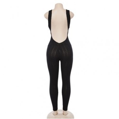 Scoop Neck Sleeveless Backless Bodycon Jumpsuit Women Yoga Clothes  (BLACK)