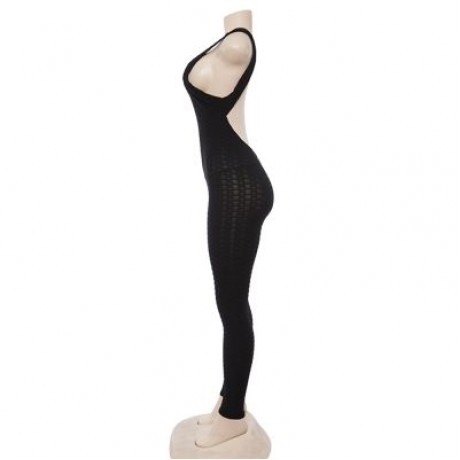 Scoop Neck Sleeveless Backless Bodycon Jumpsuit Women Yoga Clothes  (BLACK)