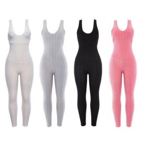 Scoop Neck Sleeveless Backless Bodycon Jumpsuit Women Yoga Clothes  (BLACK)