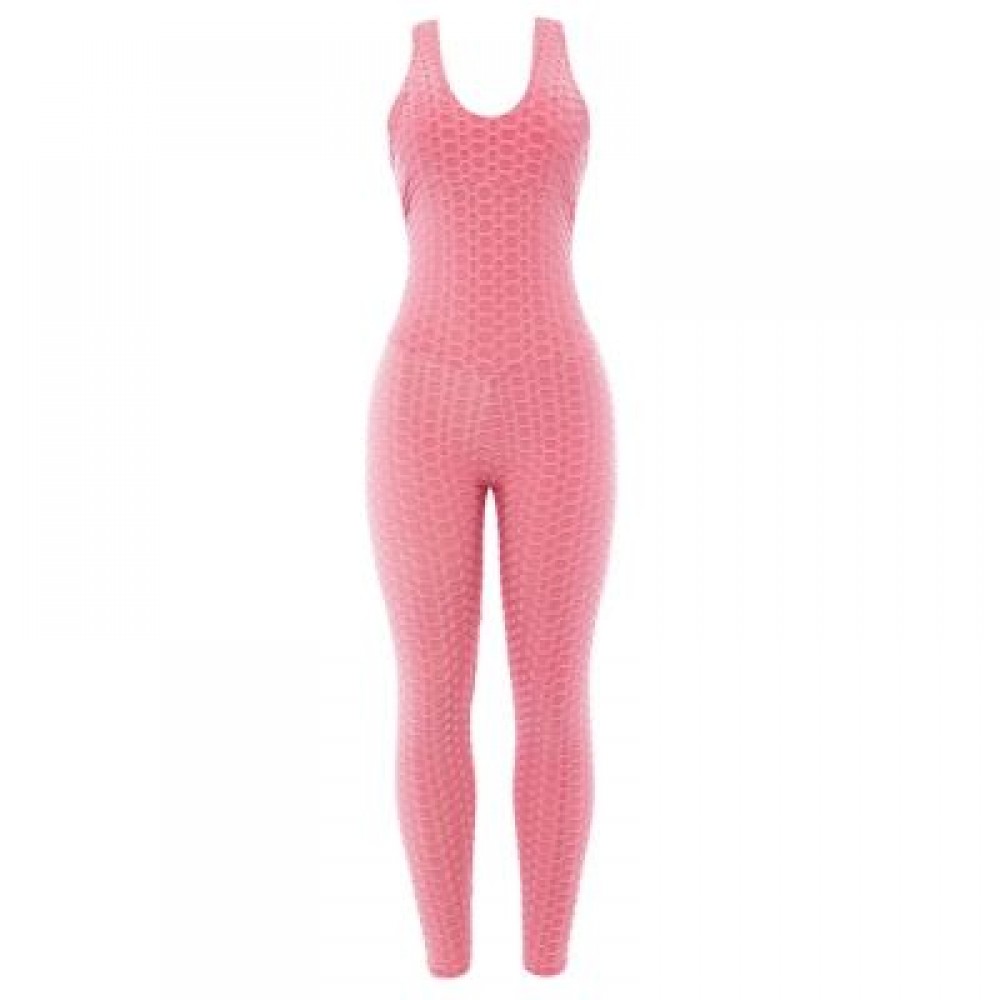 Scoop Neck Sleeveless Backless Bodycon Jumpsuit Women Yoga Clothes  (LIGHT PINK)