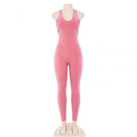 Scoop Neck Sleeveless Backless Bodycon Jumpsuit Women Yoga Clothes  (LIGHT PINK)