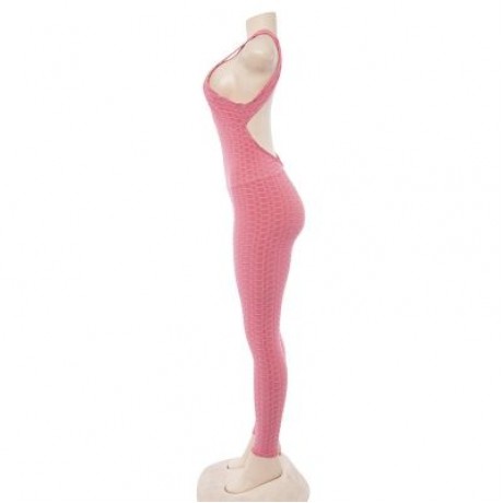 Scoop Neck Sleeveless Backless Bodycon Jumpsuit Women Yoga Clothes  (LIGHT PINK)