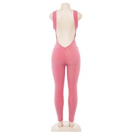 Scoop Neck Sleeveless Backless Bodycon Jumpsuit Women Yoga Clothes  (LIGHT PINK)