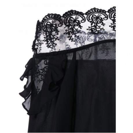 Off The Shoulder Mesh Insert Blouse (BLACK)