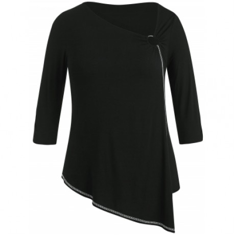Plus Size Split Sleeve Asymmetric T-shirt (BLACK)