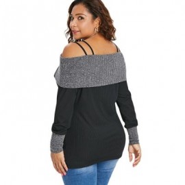 Plus Size Long Sleeve Open Shoulder T-shirt (BLACK)