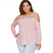 Plus Size Cutwork Lace Insert T-shirt (LIGHT PINK)