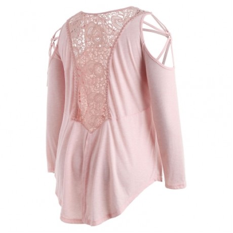 Plus Size Cutwork Lace Insert T-shirt (LIGHT PINK)