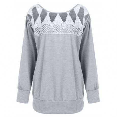 Plus Size Crochet Color Block Sweatshirt (GRAY CLOUD)