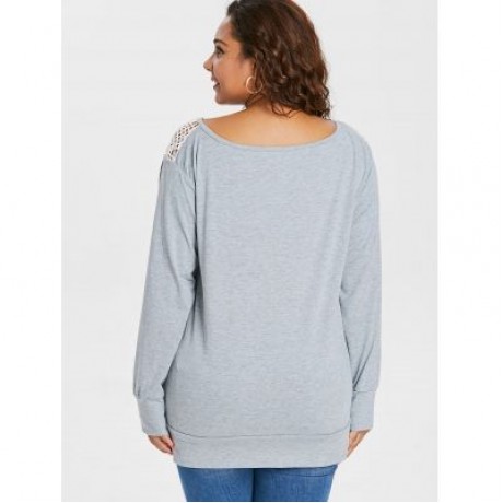 Plus Size Crochet Color Block Sweatshirt (GRAY CLOUD)