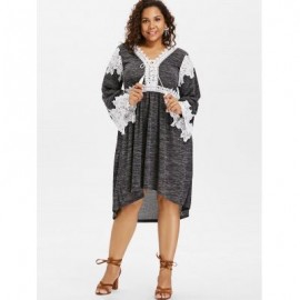 Plus Size Long Sleeve High Low Hem Dress (CARBON GRAY)