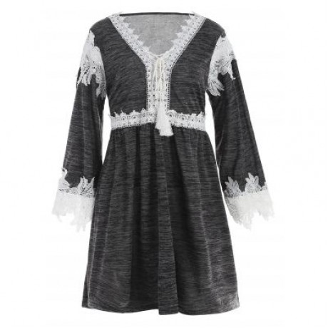 Plus Size Long Sleeve High Low Hem Dress (CARBON GRAY)
