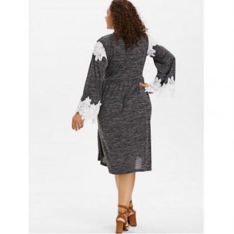 Plus Size Long Sleeve High Low Hem Dress (CARBON GRAY)