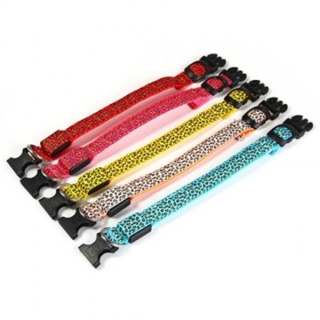 LEOPARD PRINT LED COLLAR LUMINOUS PUPPY NECKLACE PET DECORATIVE PROPS (BLUE)