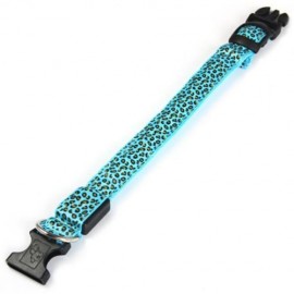 LEOPARD PRINT LED COLLAR LUMINOUS PUPPY NECKLACE PET DECORATIVE PROPS (BLUE)