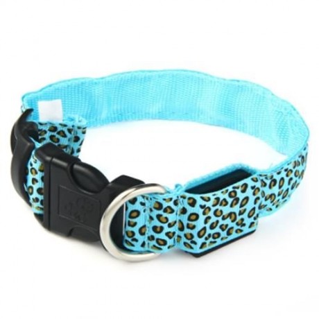 LEOPARD PRINT LED COLLAR LUMINOUS PUPPY NECKLACE PET DECORATIVE PROPS (BLUE)