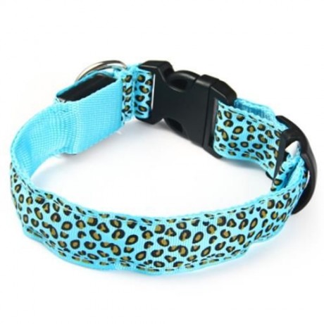 LEOPARD PRINT LED COLLAR LUMINOUS PUPPY NECKLACE PET DECORATIVE PROPS (BLUE)