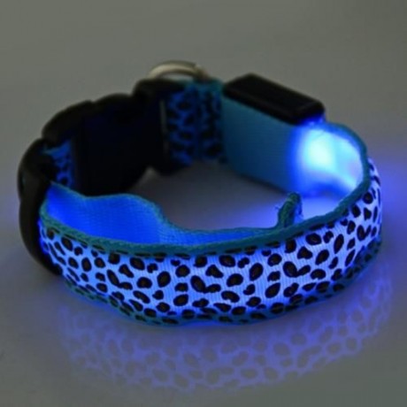 LEOPARD PRINT LED COLLAR LUMINOUS PUPPY NECKLACE PET DECORATIVE PROPS (BLUE)
