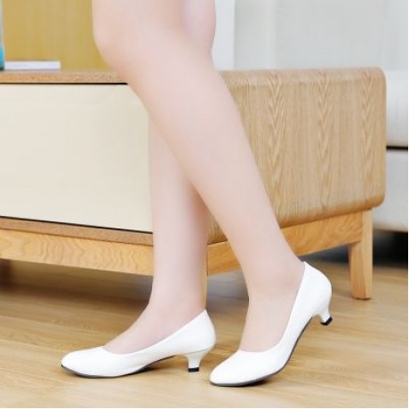 Business Work Matte Coating Low Heel Pumps Women Office Interview Shoes (WHITE)