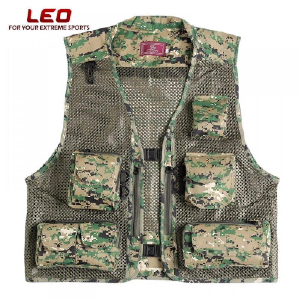 LEO 27913 - DC Outdoor Fishing Hunting Mesh Vest with Multiple Pockets (WOODLAND CAMOUFLAG LEO 27913 - DC Outdoor Fishing Hunting Mesh Vest with Multiple Pockets (WOODLAND CAMOUFLAG