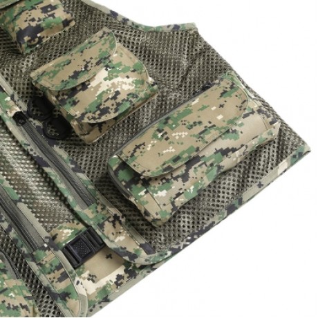 LEO 27913 - DC Outdoor Fishing Hunting Mesh Vest with Multiple Pockets (WOODLAND CAMOUFLAG