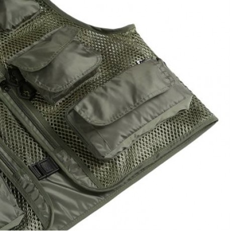 LEO 27913 - GR Outdoor Fishing Hunting Mesh Vest with Multiple Pockets (ARMY GREEN)