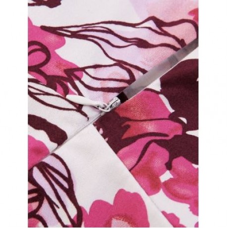 Plus Size Print Vintage Surplice Dress (DEEP PINK)