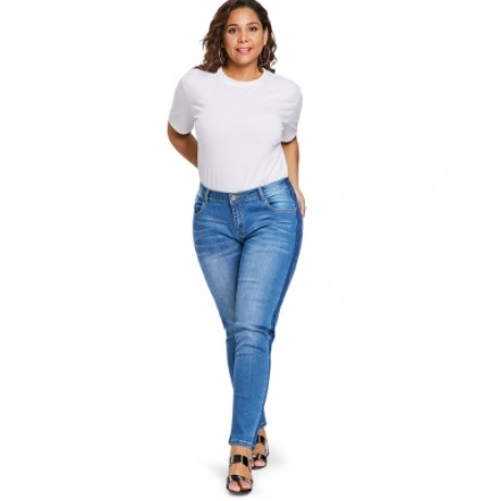 Plus Size Tight Denim Pants (DENIM BLUE)