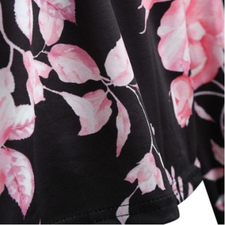 Off The Shoulder Spaghetti Strap Cut Out Floral Print Plus Size Women Blouse (BLACK)