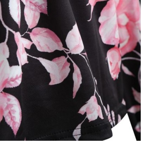 Off The Shoulder Spaghetti Strap Cut Out Floral Print Plus Size Women Blouse (BLACK)